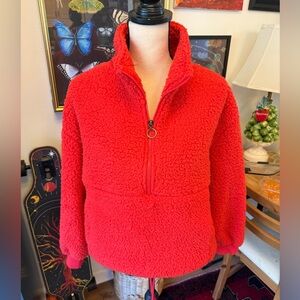 Billabong Vibrant Red Sherpa Half Zip Pullover Jacket